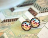 chevron zigzag framed post earrings- southwestern color theme- stripes