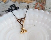 geometric bumble bee vintage raw brass necklace