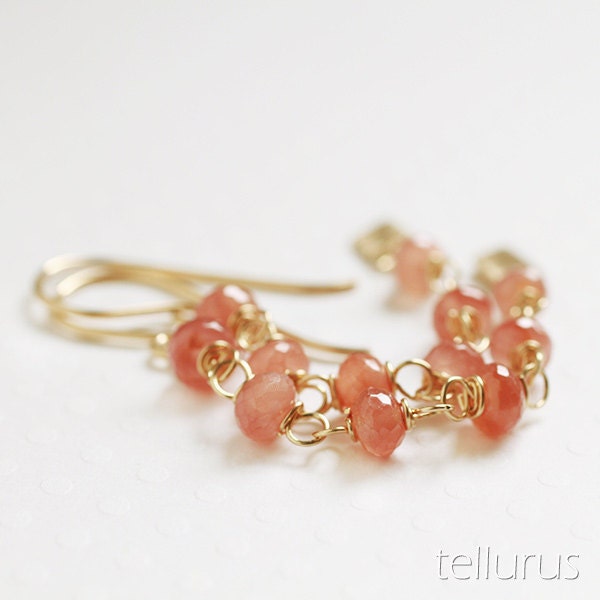 Pink rhodochrosite 14K goldfilled handmade long earrings