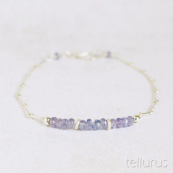 Lavender tanzanite minimalist sterling silver bar bracelet