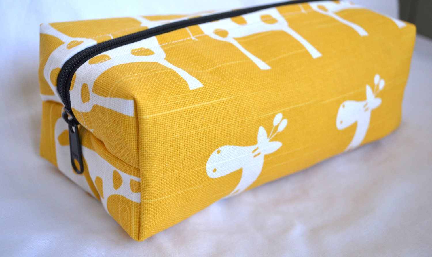 Boxy Cosmetic Zipper Pouch  - Yellow Giraffe