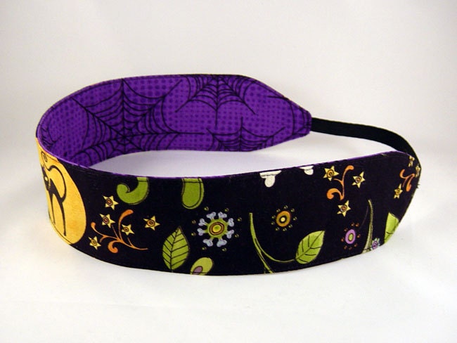 Reversible Headband - Black Cat in the Garden at Night