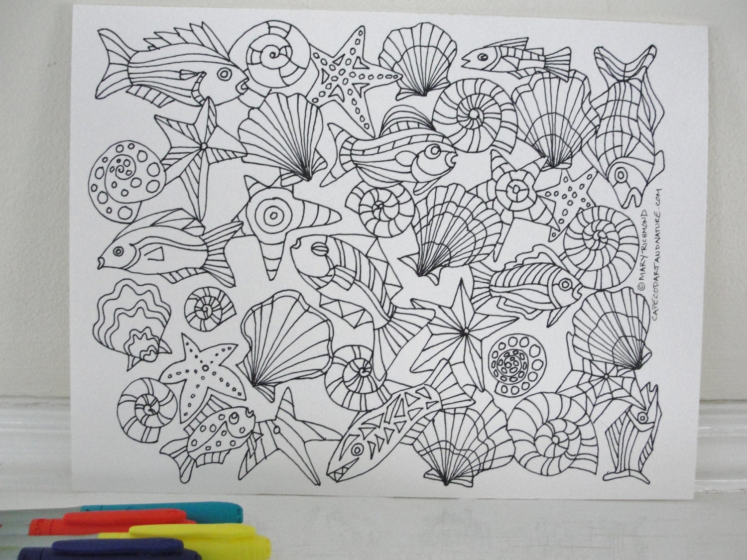 Printable Coloring Page, Seashore Under the Sea Coloring Page for Adults and Children, Downloadable PDF File