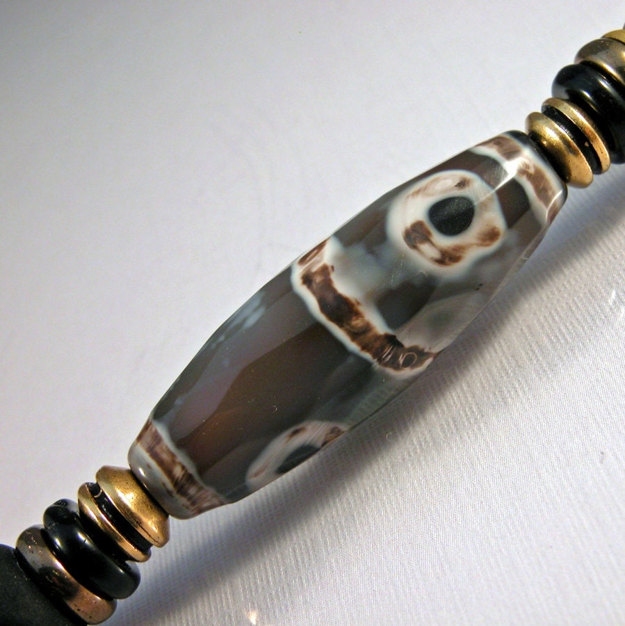 Agate Glass Organic Beaded Gold Metal Pen - Primitive Earth