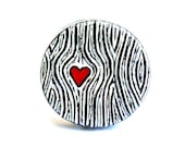 Black and White  Faux Bois Woodgrain with Red Heart Ring -Wood You Love Me