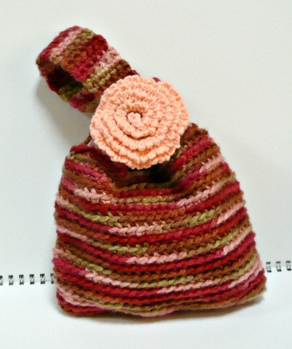 Crochet Purse Wristlet Loop Handle Purse Pouch Handbag Variegated Red with flower READY MADE