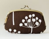 kiss lock coin purse with divider - flowers on brown