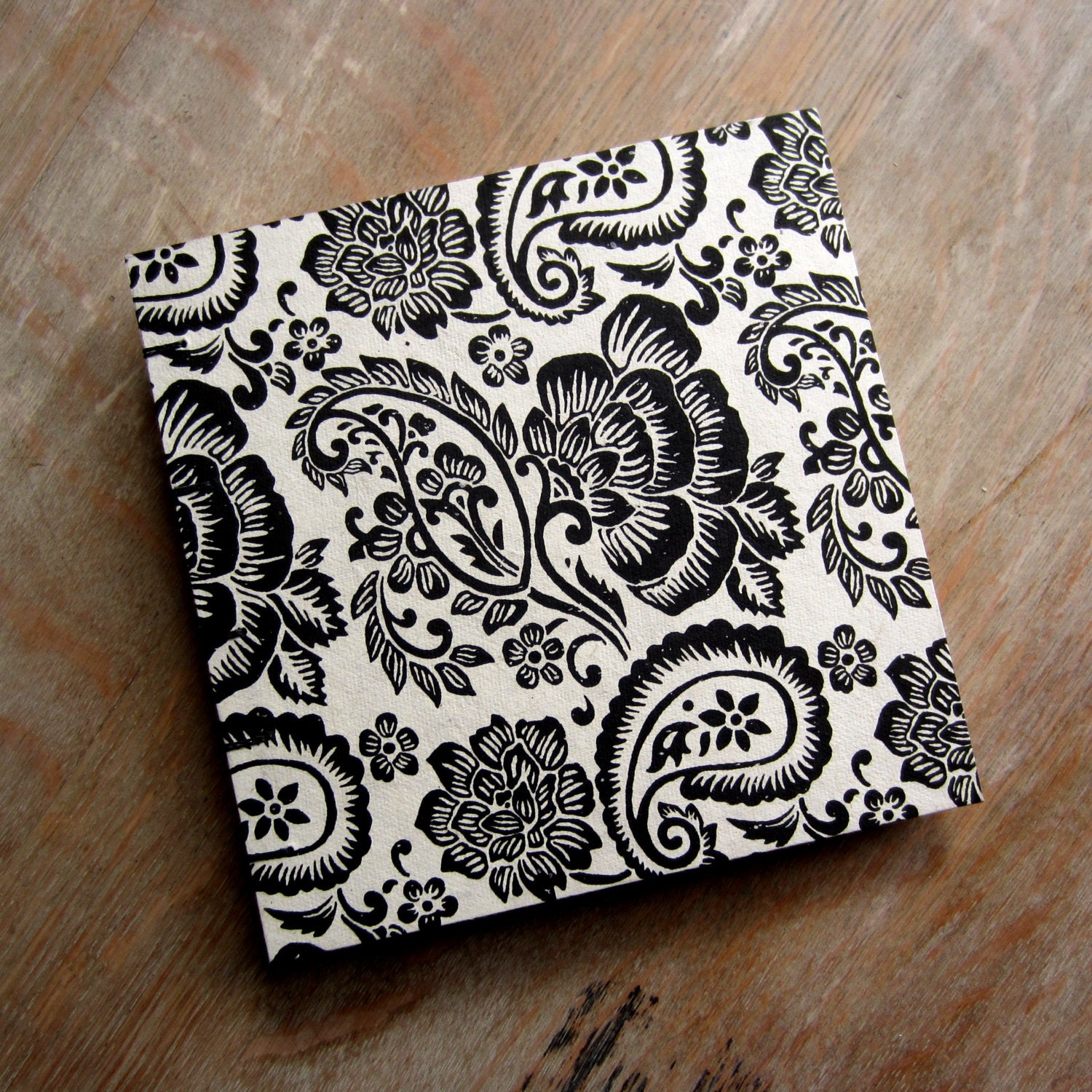 Coptic Wedding Guest Book 6.75 Square - Paisley Black and White Floral - 84 unlined pages