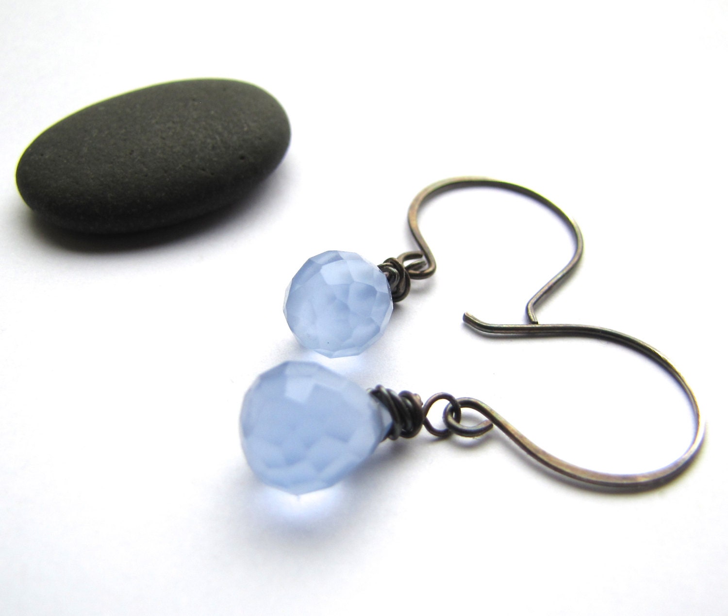Blue Chalcedony Faceted Drops with Sterling Silver earrings