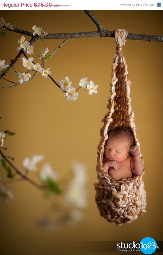 SALE YuMMY newborn STORK Pouch hanging Baby PHoTo PRoP Cocoon Egg UNiGender Boy Girl Toffee Knit to Order PiCk CoLor Wool Mix  ORiGinal DES
