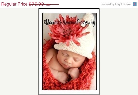 SALE Newborn Girl Baby PHoTO PRoPs  Coral Princess Cocoon & Ivory Wood Elf Hat w Flower SET KNiT to ORDeR Yummy Textured Aqua Pink Green Po