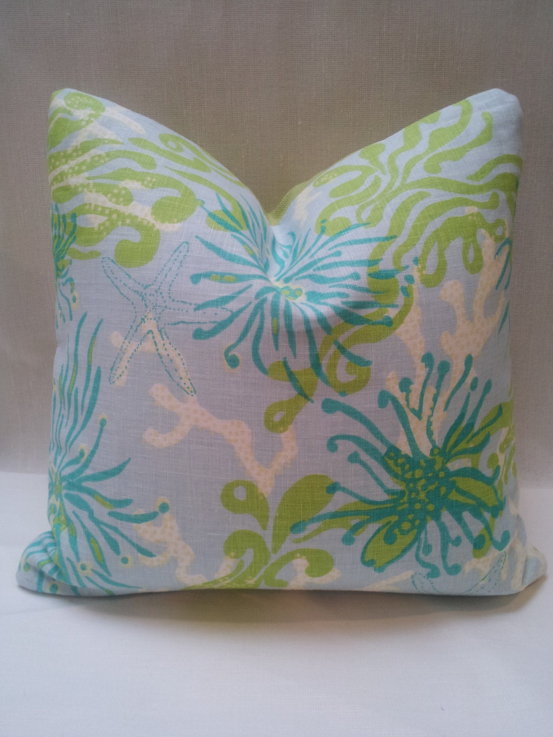 16 x 16 "Bimini" by Lee Jofa Linen in Aquamarine for Lilly Pulitzer Throw Pillow Cover in Designer Fabric