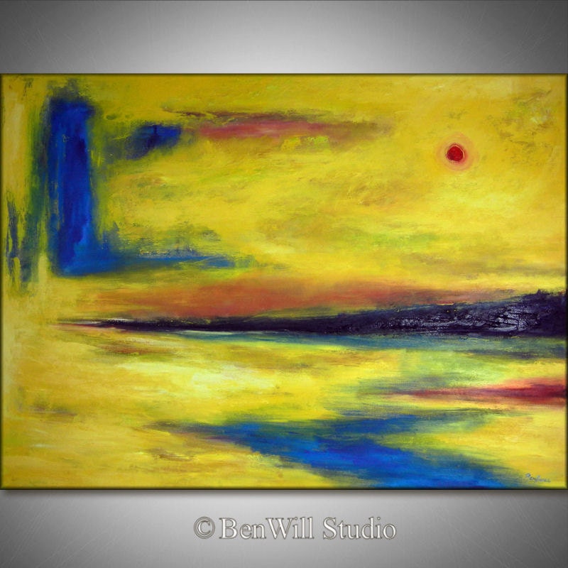HUGE Painting Yellow ORIGINAL Abstract Landscape Modern Art - Abstract EXPRESSIONIST Minimalist Art 54x40 - Unique Art by BenWill