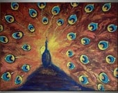 PEACOCK Painting ORIGINAL HUGE Wall Art - Metallic Gold Copper Turquoise Oil Painting on Canvas 48x36 by BenWill