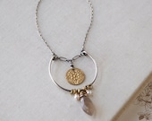 Diana Necklace- labradorite, f.w. pearl, vintage brass, sterling silver, goldfill.