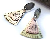 Textured Eagle Earrings - Mixed Metal Rustic Earrings - Tribal or Ethnic Brass, Copper and Sterling Silver Jewelry