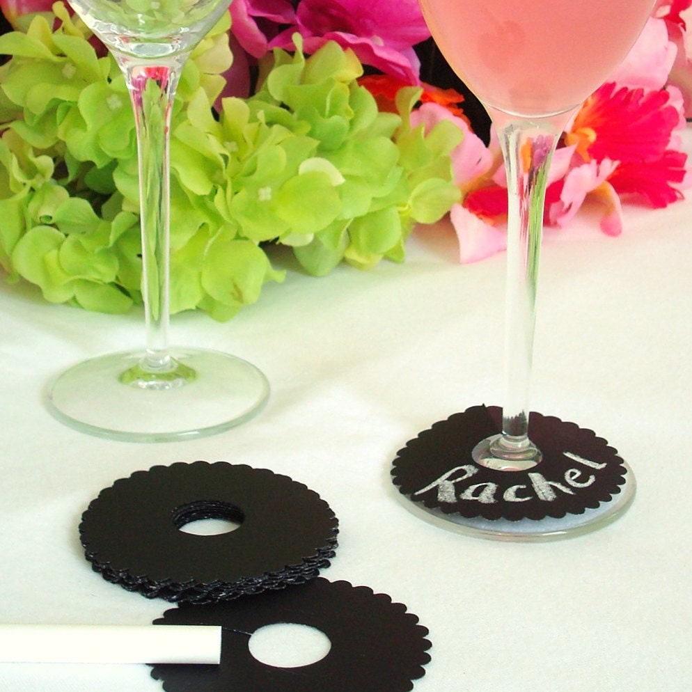 Write Drink Tags: chalkcloth reusable wine tags / wine charms (set of 24) - Scallop - as seen in BRIDES - take 20% off