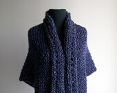 Custom Hand Knit  Prayer Meditation Comfort Shawl, Scarf, Wrap, Triangular, Blue Violet, Soft Acrylic, Bed Jacket, FREE SHIPPING