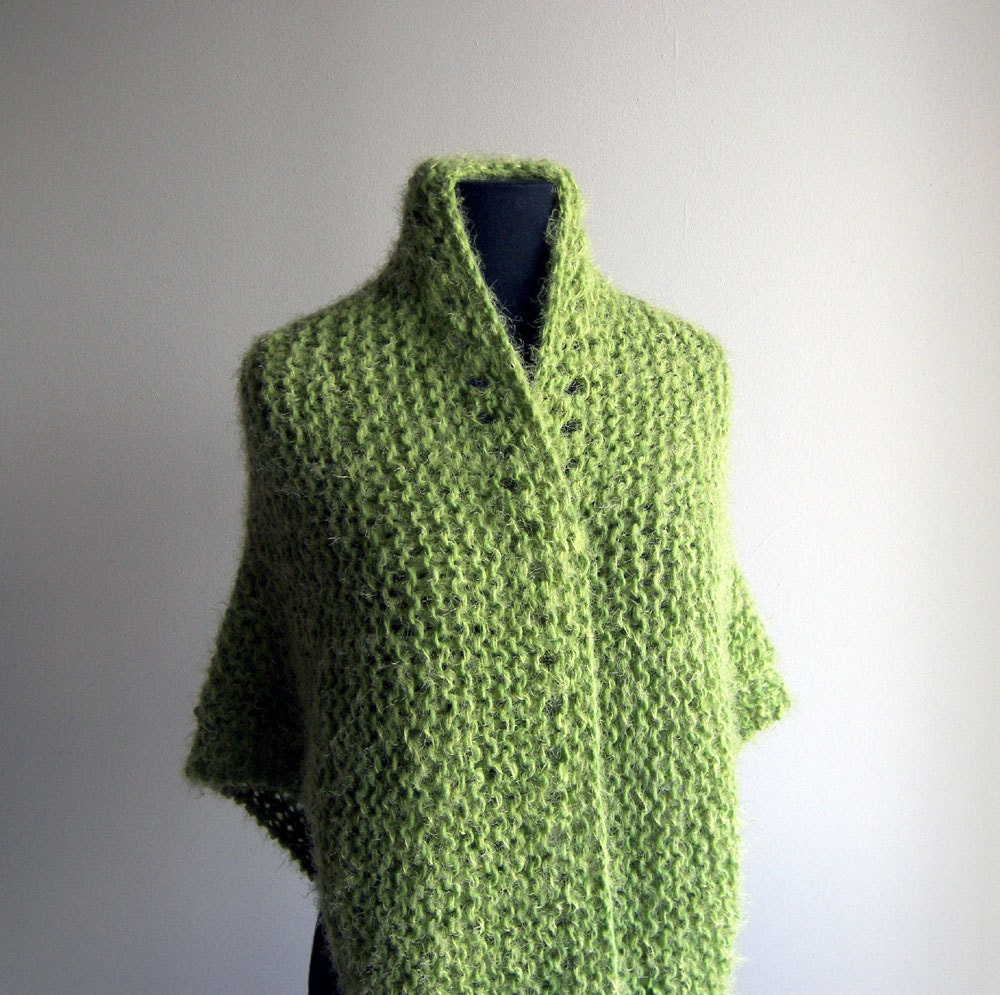 Custom Hand Knit  Prayer Meditation Comfort Shawl, Scarf, Wrap, Triangular, Pistachio, Bed Jacket, Nylon, Wool Blend, FREE SHIPPING