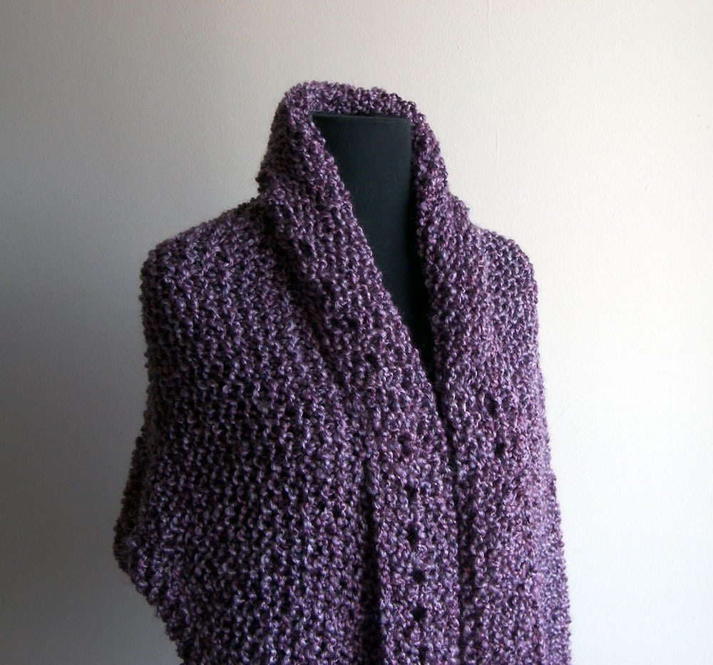 Hand Knit  Prayer Meditation Comfort Shawl, Scarf, Wrap, Triangular, Lilac, Soft Acrylic, Bed Jacket, Ready-to-Ship FREE SHIPPING