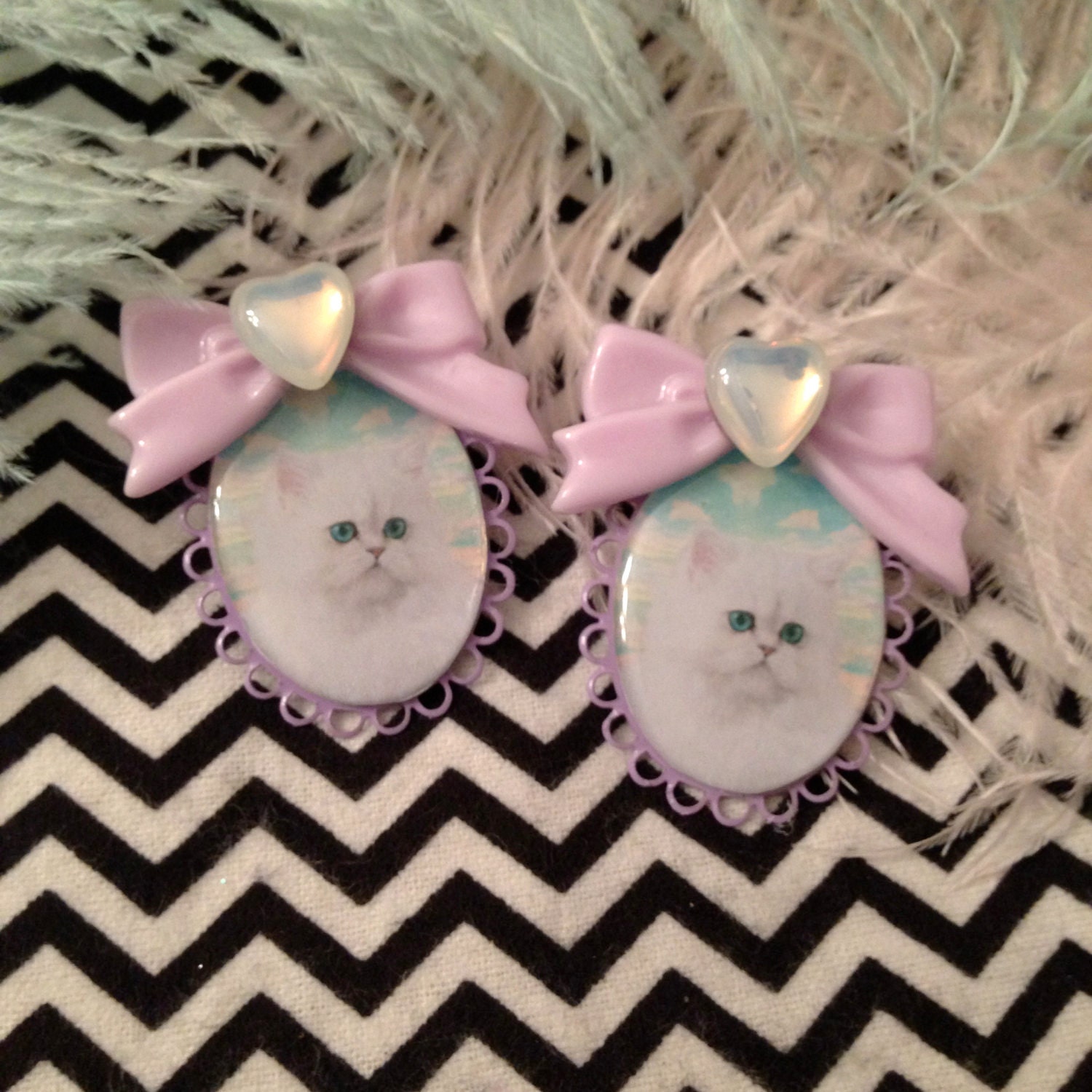Kitty in Clouds Cameo Earrings