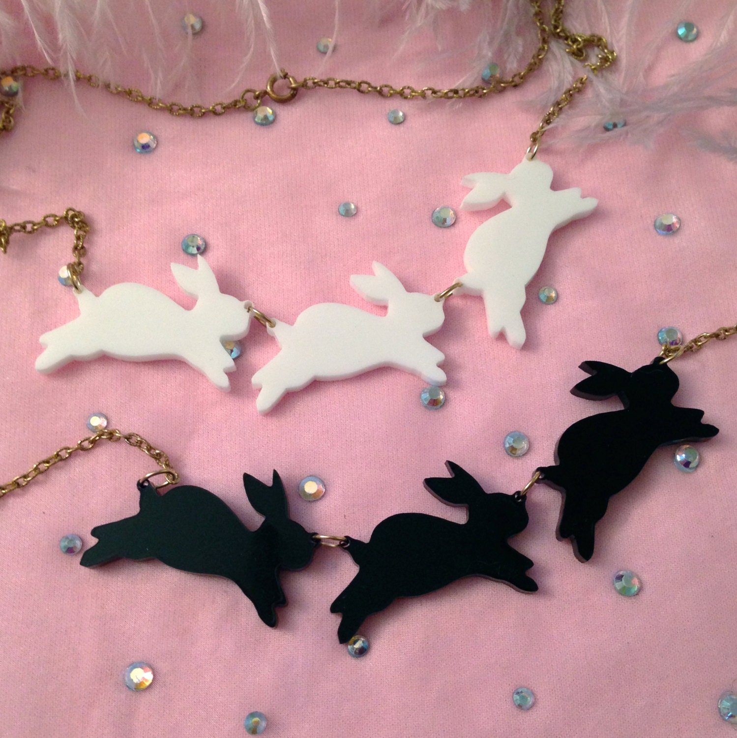 Opaque Acrylic Bouncing Bunnies Necklace