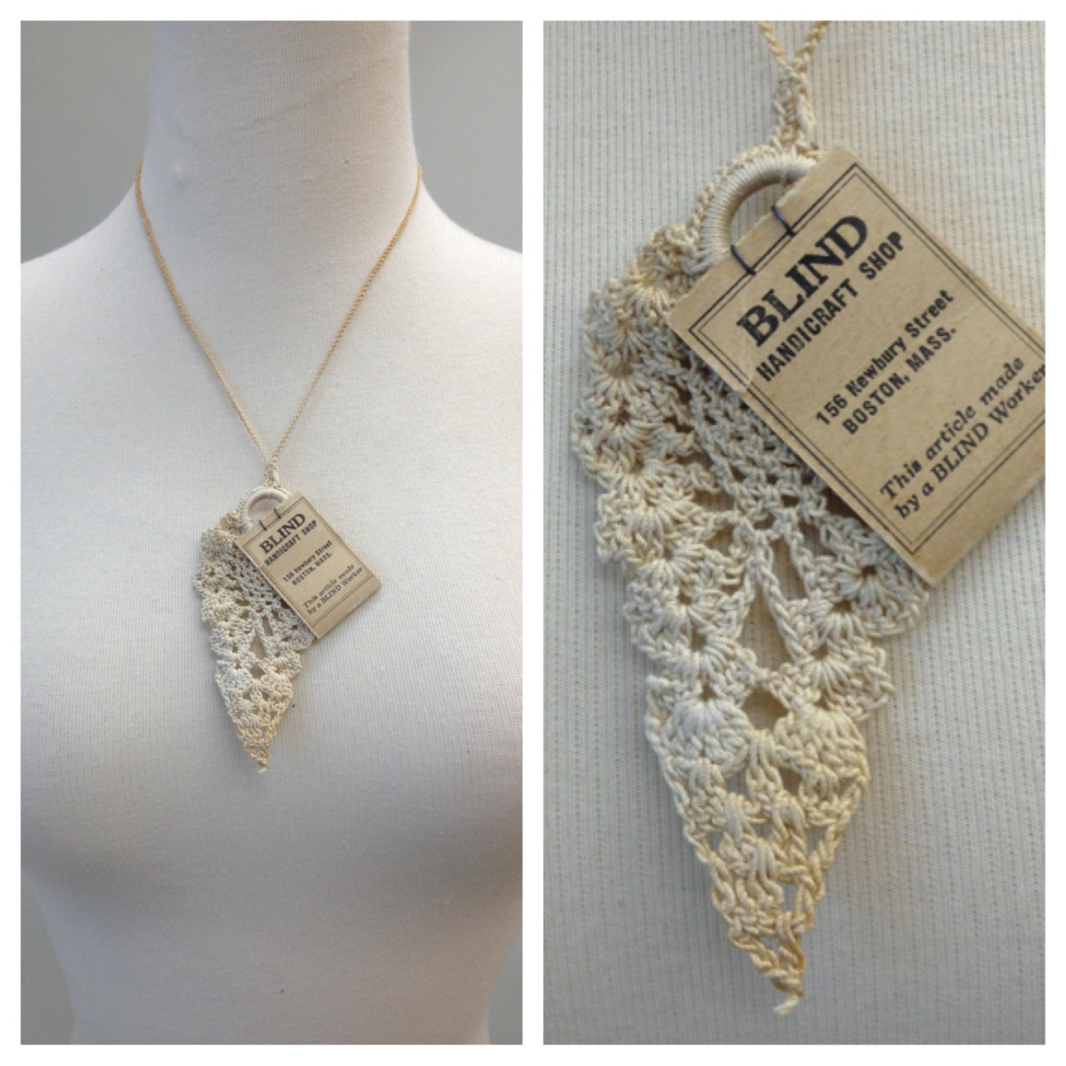 1920s Crocheted Necklace from Blind Handicraft Shop, Boston