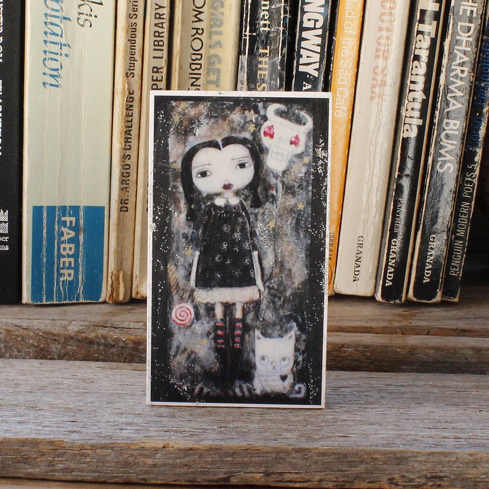 mini art print, 'Vintage Girl and her Doll', open editon, block mounted