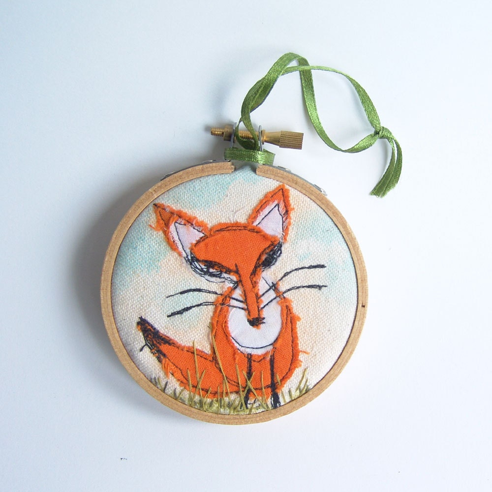 Embroidered Hoop wall art, Little fox.