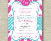 Surprise 50th Birthday Invitation Invite Fuchsia Pink Ikat Chevron - Printable by girlsatplay Etsy girls at play Il_170x135