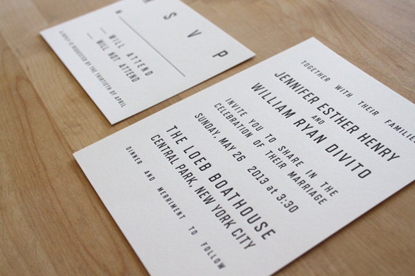 Urban Letterpress Wedding Invitation - Vintage Subway Sign (Sample Set)