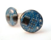 Recycled Computer Circuit Board Cufflinks Turquoise Blue Mens Accessories