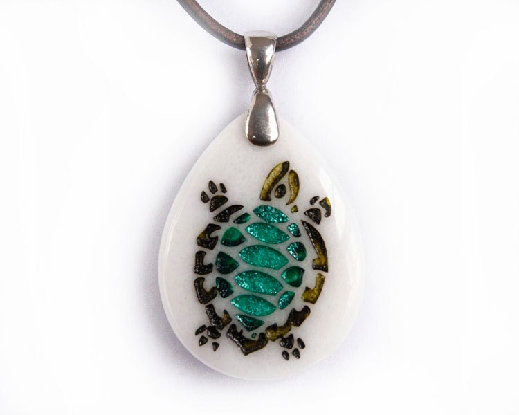 Turtle Totem - Engraved Stone Pendant Necklace - Mother Energy, Longevity