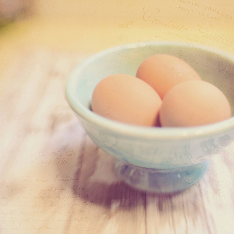 Fine Art Photography 8x8 Brown Eggs. Blue Bowl Shabby Chic Vintage Modern Wall Decor Kitchen Decor