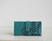Turquoise Leather Wallet with BitterRoot Print in Navy