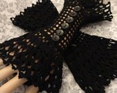 Black Victorian Mourning Steampunk Gothic Noir Crochet Lace Wrist Cuffs