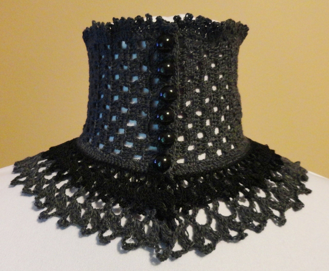 Charcoal Gray and Black Victorian Gothic Mourning Steampunk Lace Fine Crochet  Choker Necklace