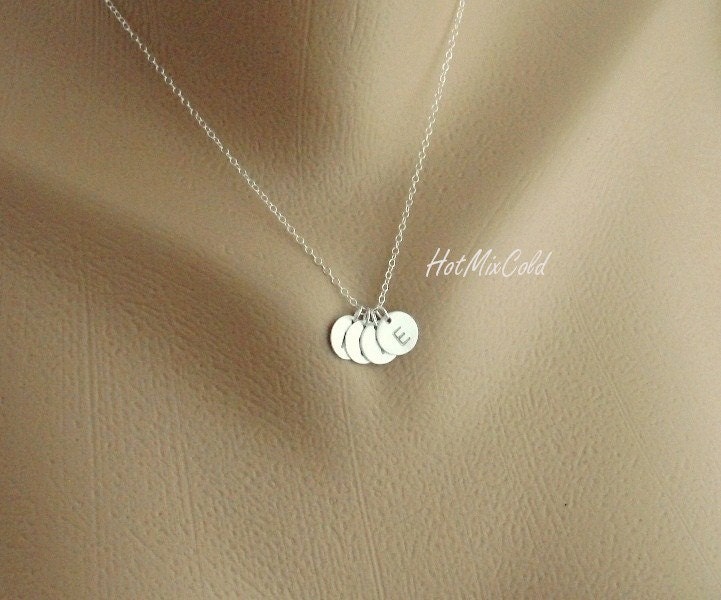 FOUR Sterling silver Initial Necklace, Monogram Charm Family Necklace, daily jewelry, Sister, Children, Grandma, Mother's Day Gift