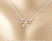 Tiny bow necklace, Silver Bow Pendant necklace, Ribbon Bow Jewelry, Cute Flower girl Gifts, Bridesmaid gifts, Simple delicate Gift for her