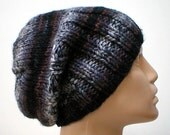 Slouchy hat ribbed brimmed beanie knit in grey charcoal black brown stripes - watch cap - men women fashion accessories