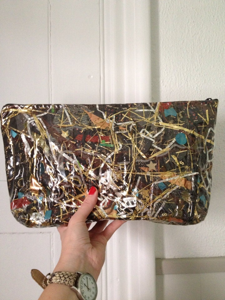 Vintage 80s accent garde confetti clutch purse