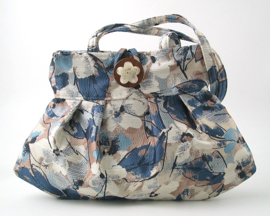 small tote bag- floral handbag- blue sexy purse- shoulder bag