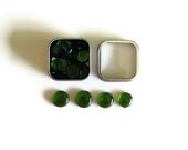 12 Green Glass Gems in a Square Can