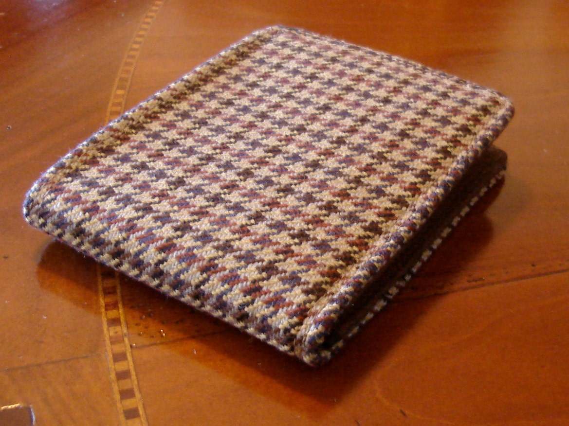 Men's wool wallet houndstooth  - 7 pocket billfold - rust  - brown - cream -  water resistant lining - houndstooth wallet - Italiacraft