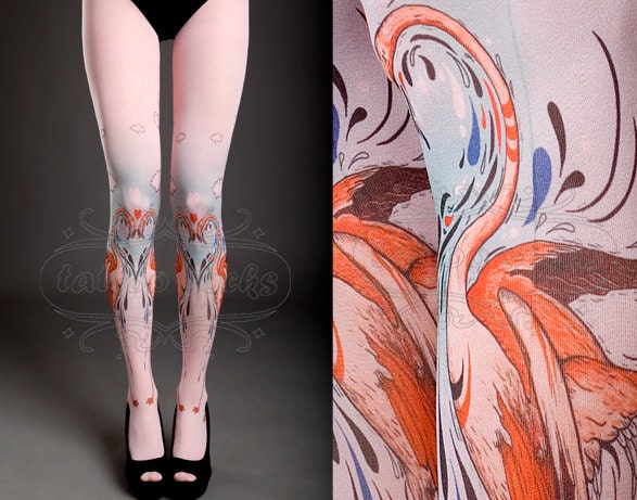 NEW light pink one size Flamingo Love full length closed toe printed tights / pantyhose spring / summer