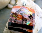 Giraffe Dichroic Glass Pendant Multilayered Fused Glass