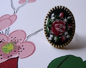 petit point ring - vintage embroidered rose