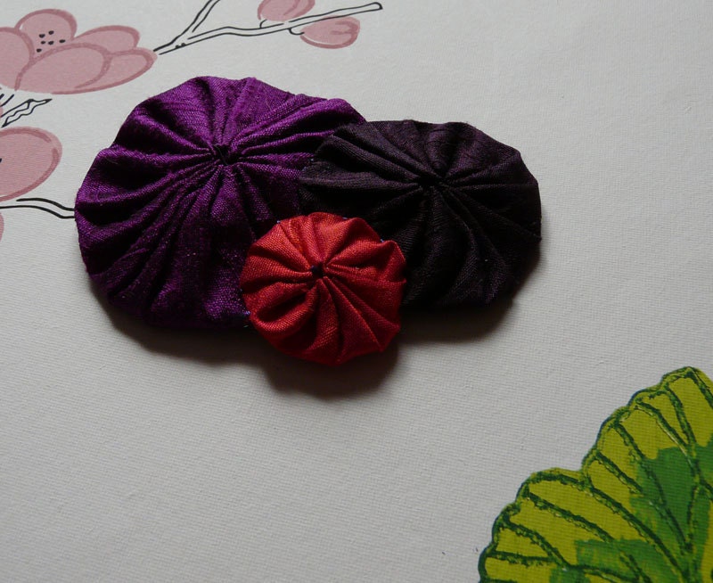 red wine - silk and cotton yo-yo barrette