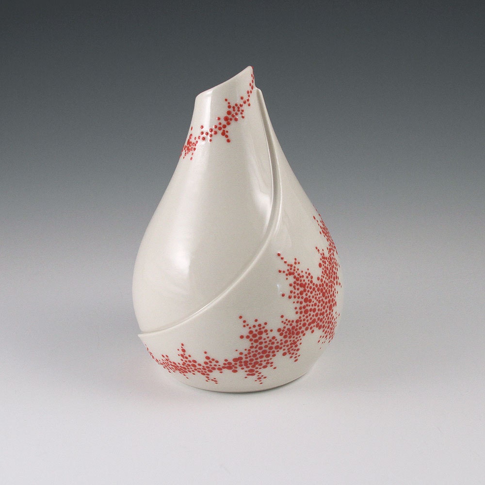 Sculptural Vase - Porcelain Petal Vase with Red Pebbles
