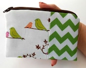 Birds Zipper Pouch Coin Purse Gadget Case ECO Friendly Padded OOAK Birds with Chevron
